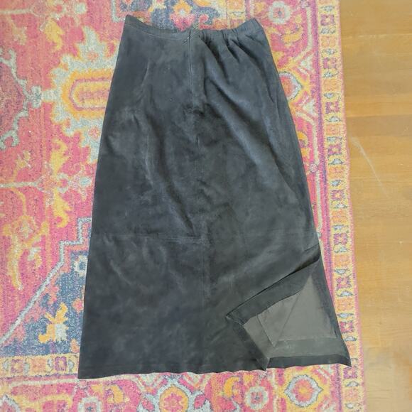 Vintage Dialogue Black Suede Maxi Skirt Leather Sz 10 Lined Winter Boho Western - Picture 6 of 10